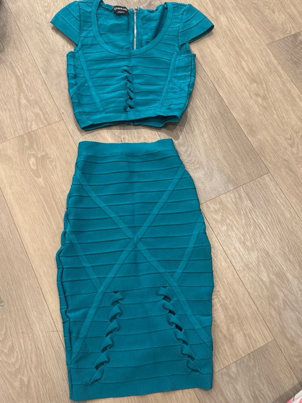 Bebe Teal Bandage Pencil Skirt - Teal